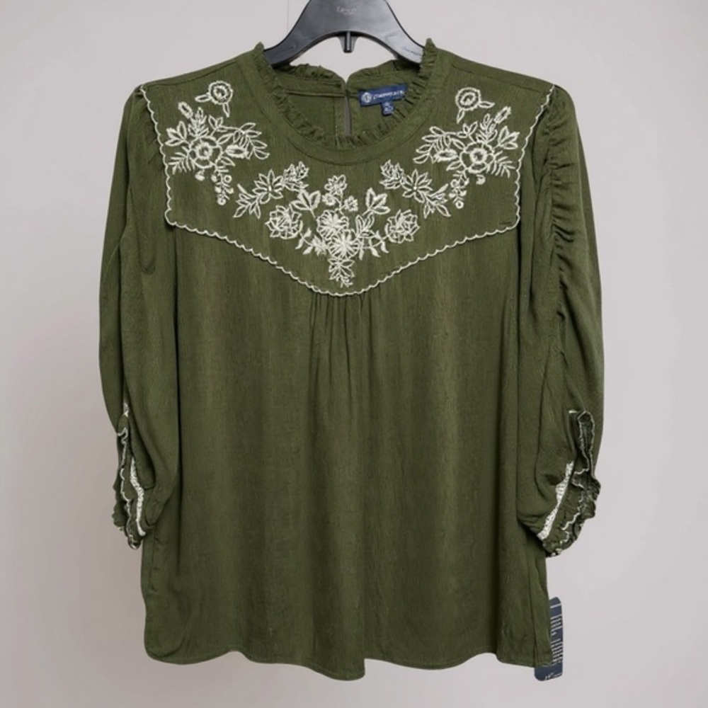Democracy Green Embellished 3/4 Sleeve Blouse Size 2X‎
